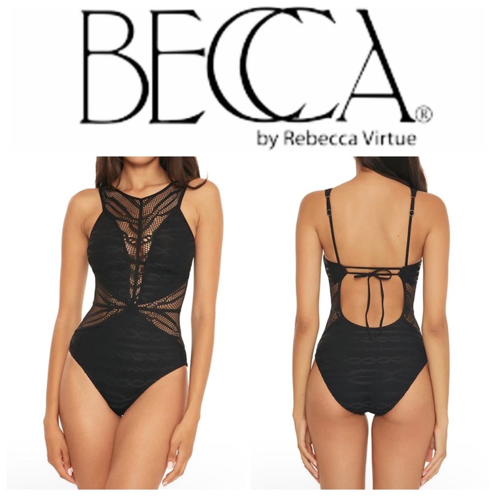 NWOT BECCA Color Play Savannah Maillot Crochet High Neck One-Piece Swimsuit